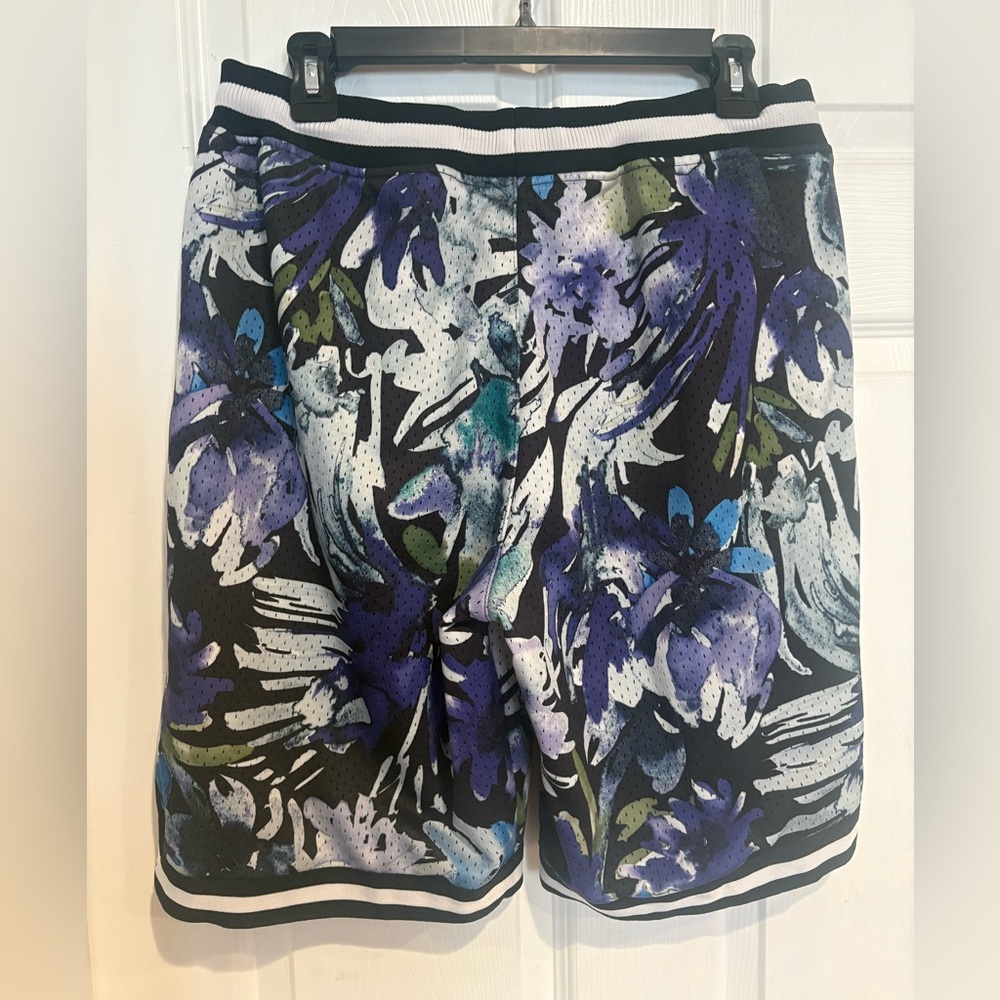 Floral Athletic Shorts - Blue and Black - Picture 2 of 4